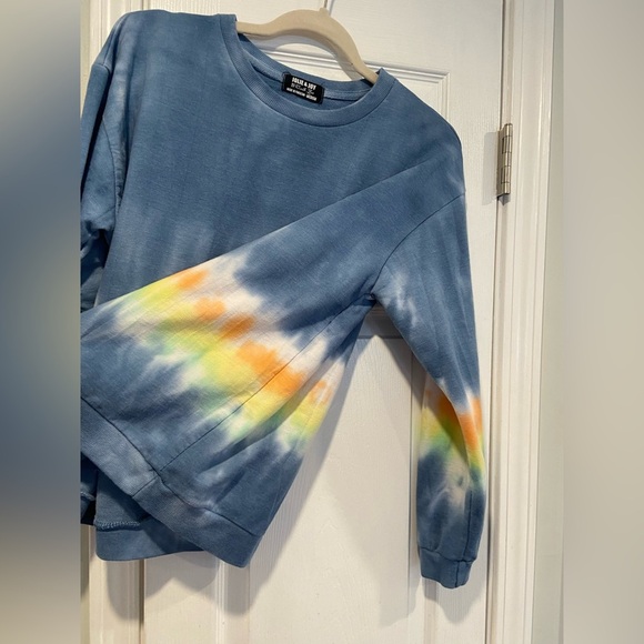 Jolie & Joy Size M Long Sleeve Crew Navy Blue Tie Dye Stripe Terry Sweatshirt - Picture 5 of 10